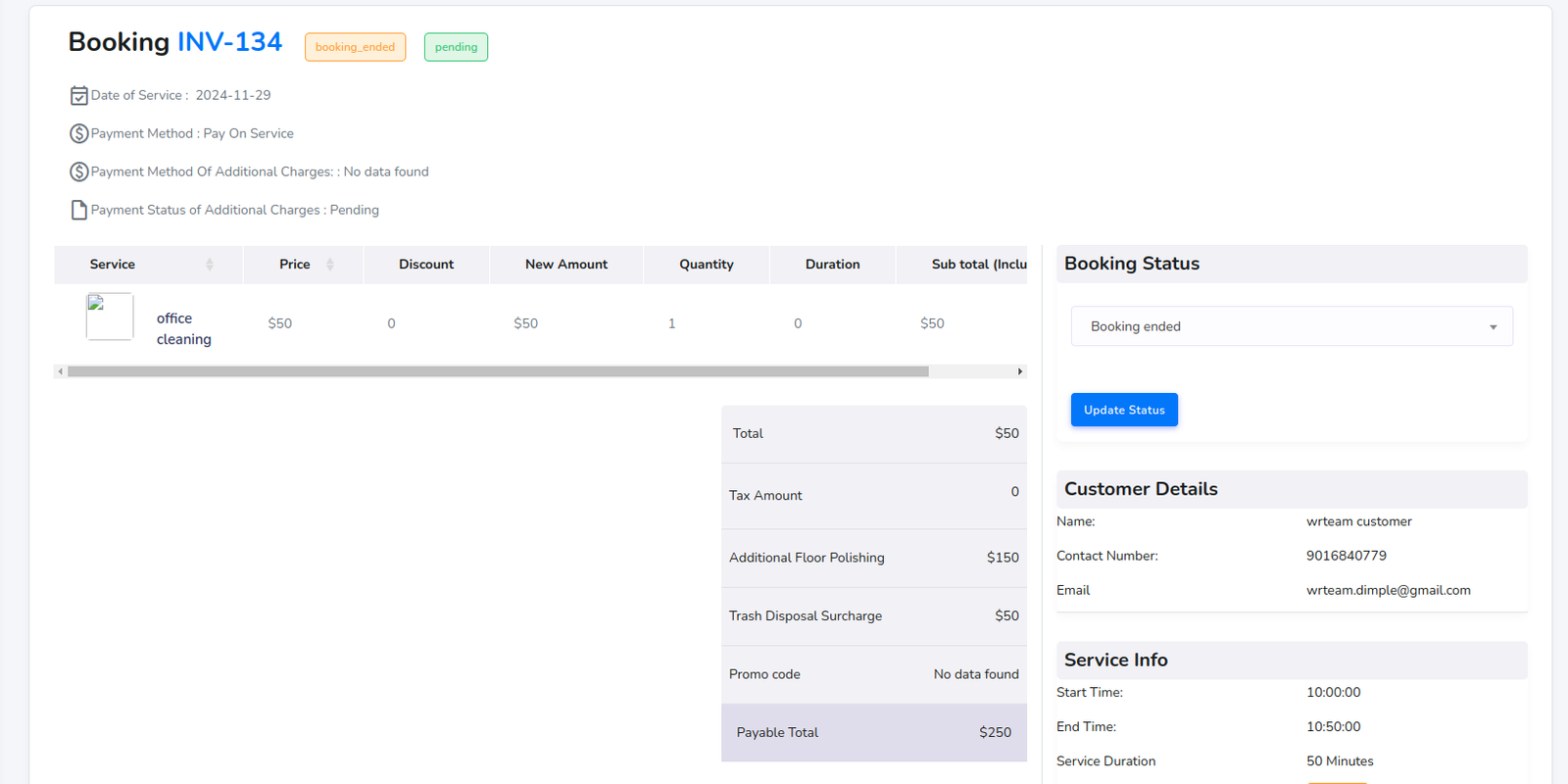 Additional Charge Detail
