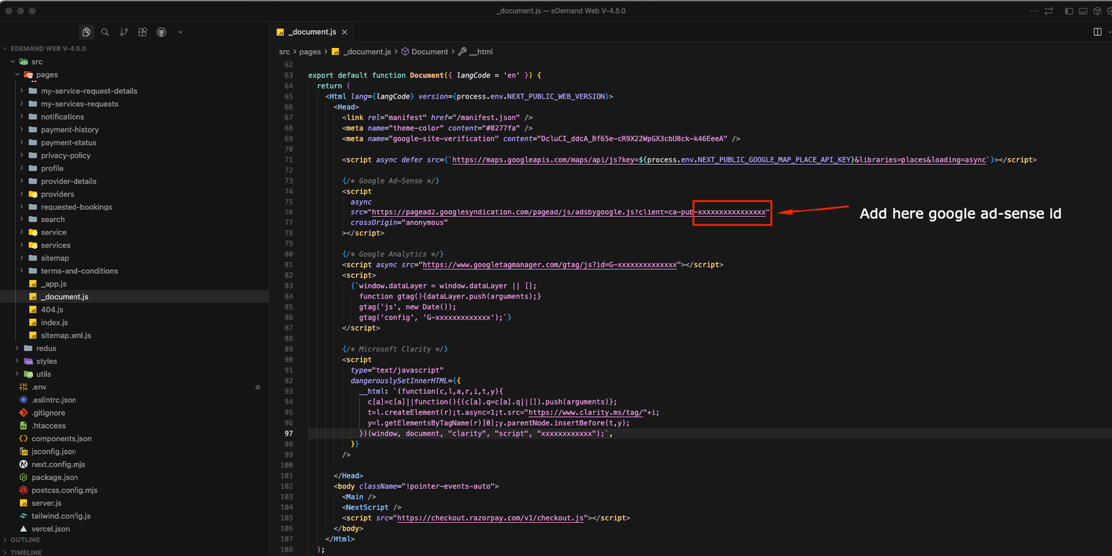 Google AdSense setup preview
