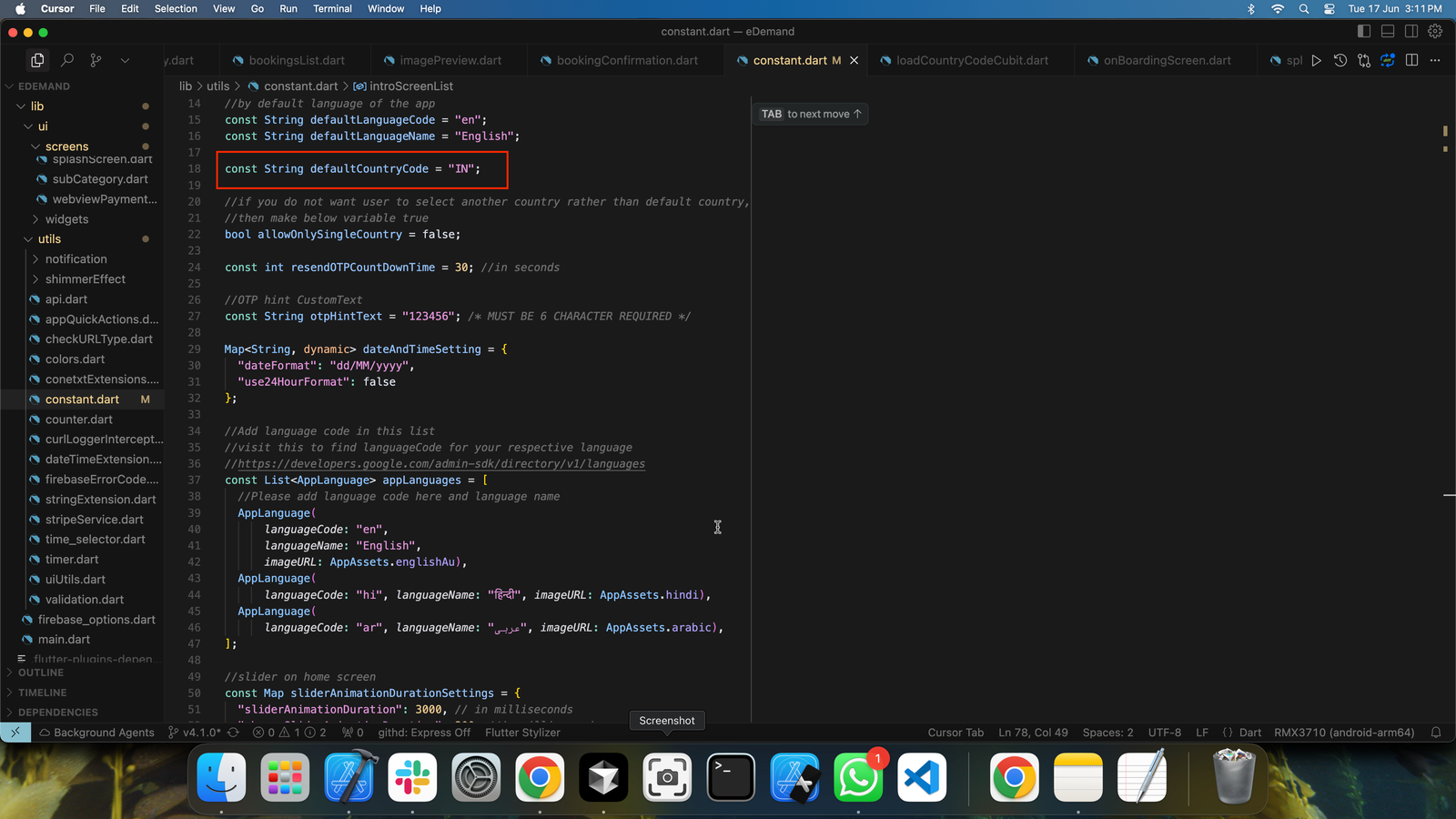 Code Configuration for Country Code