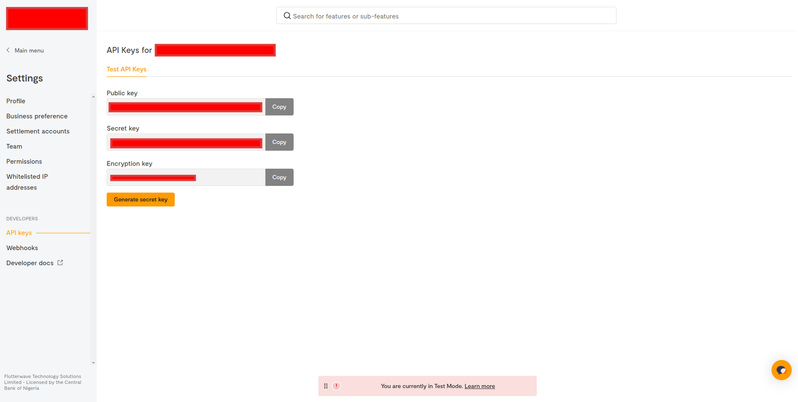 Flutterwave Credentials