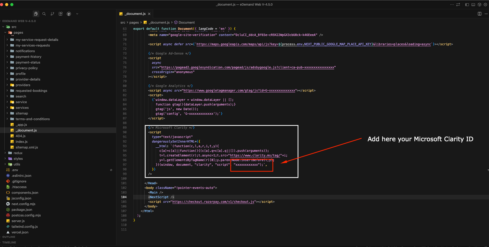 Microsoft Clarity project ID preview
