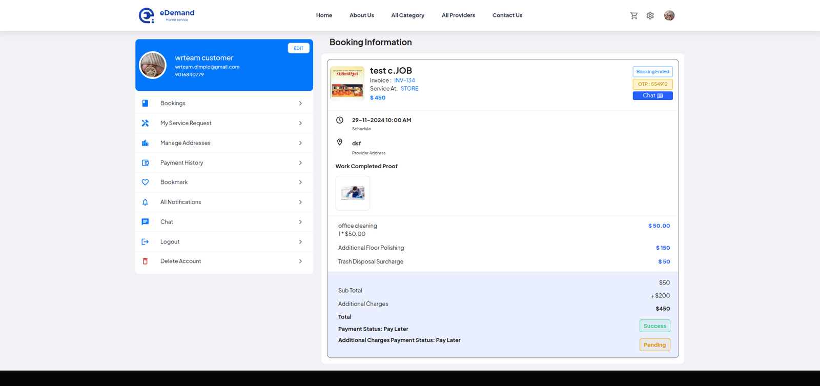 Paid Additional Charge Details Web