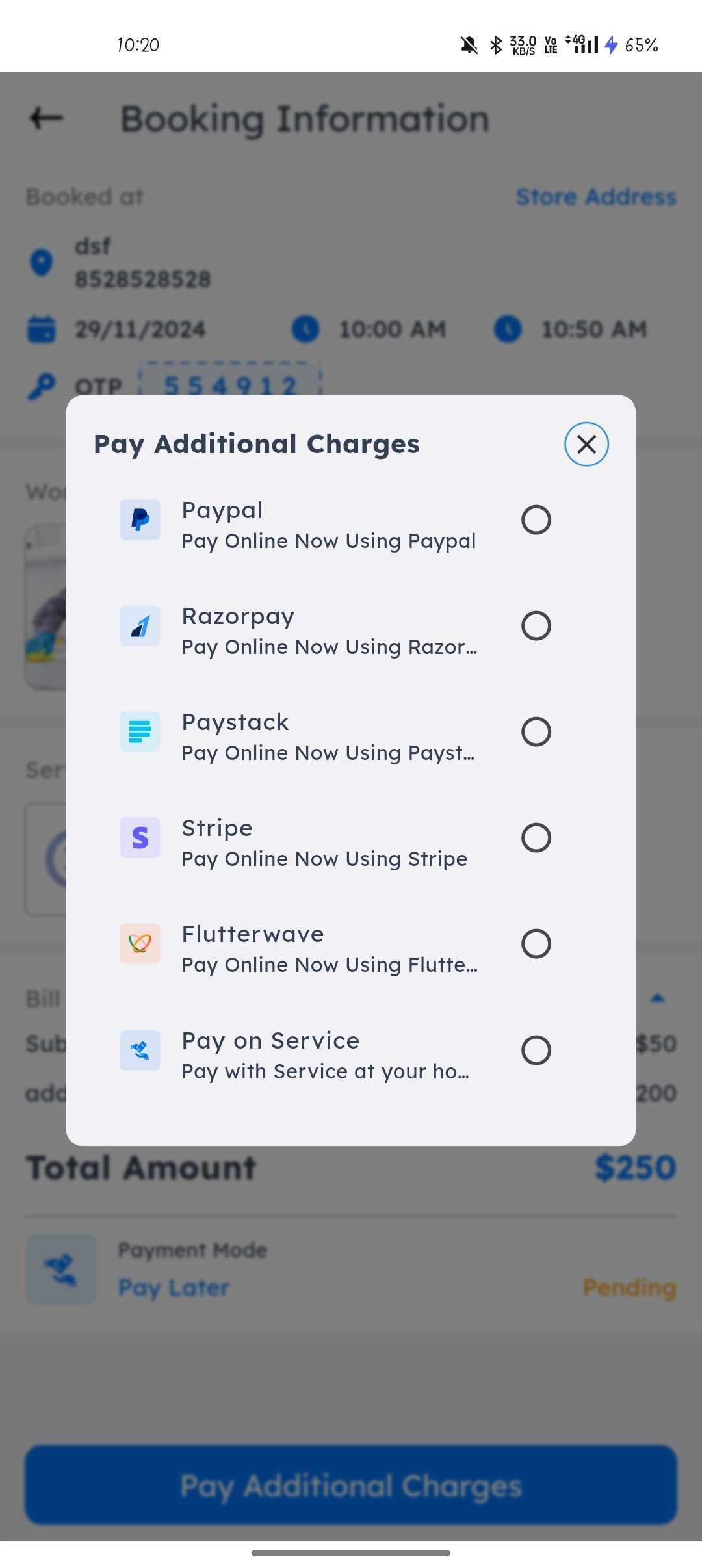 Pay Additional Charges App
