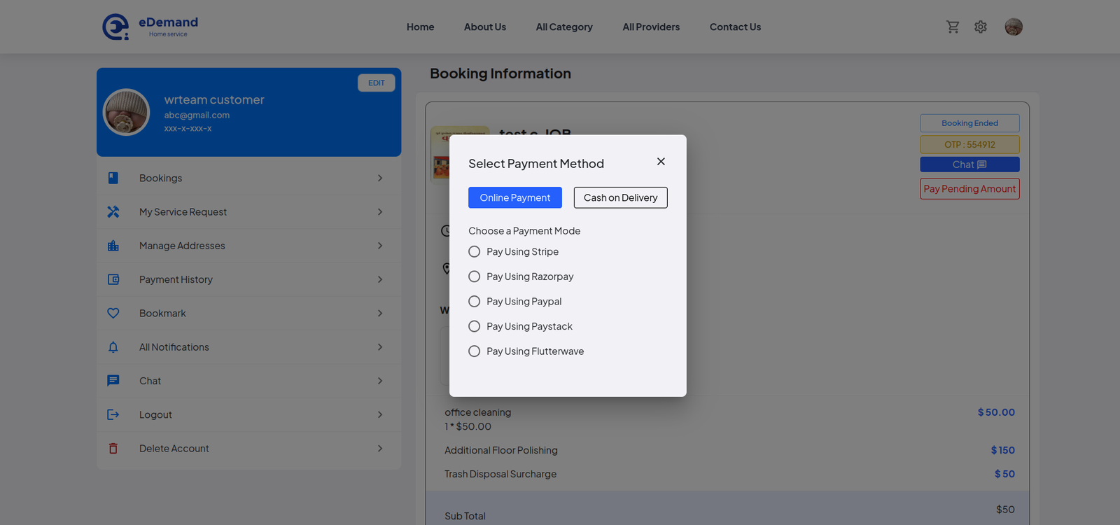 Payment Options of Additional Charges