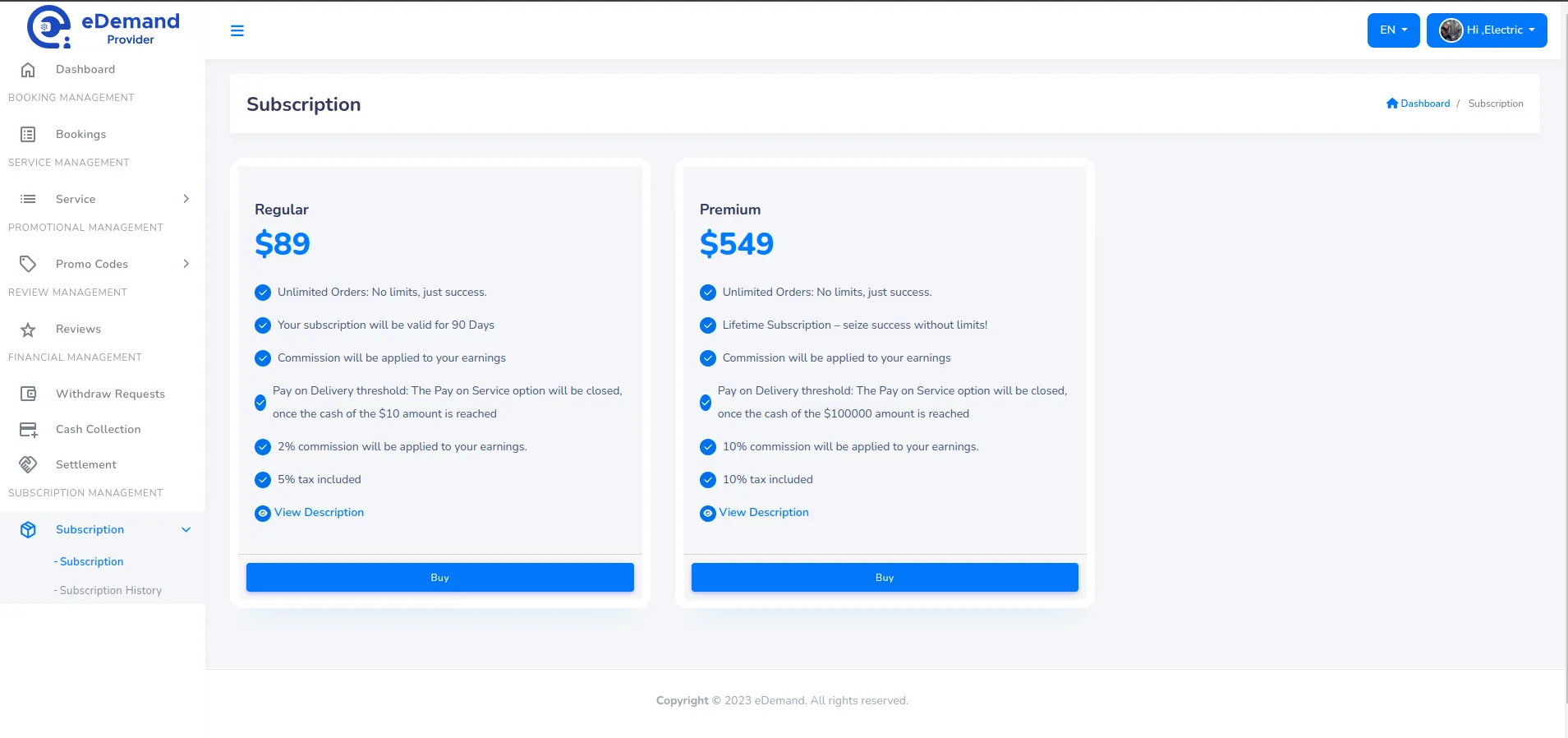 Provider Buy Subscription
